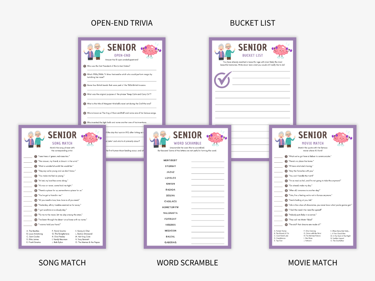 Senior - 10 Printable Games Bundle - Games 2