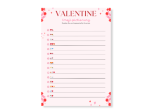 Valentine's Day Emoji Pictionary Printable Game