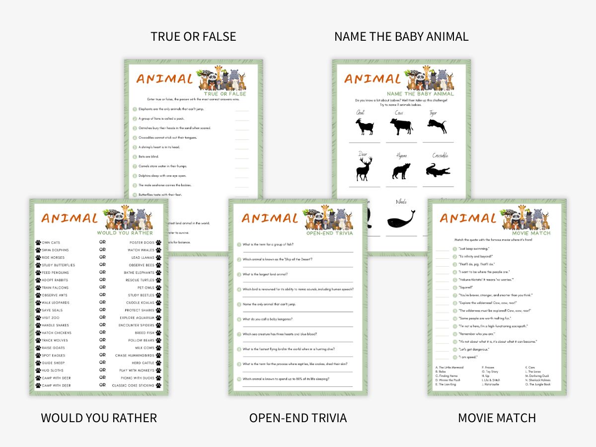 Animal - 10 Printable Games Bundle - Games 2