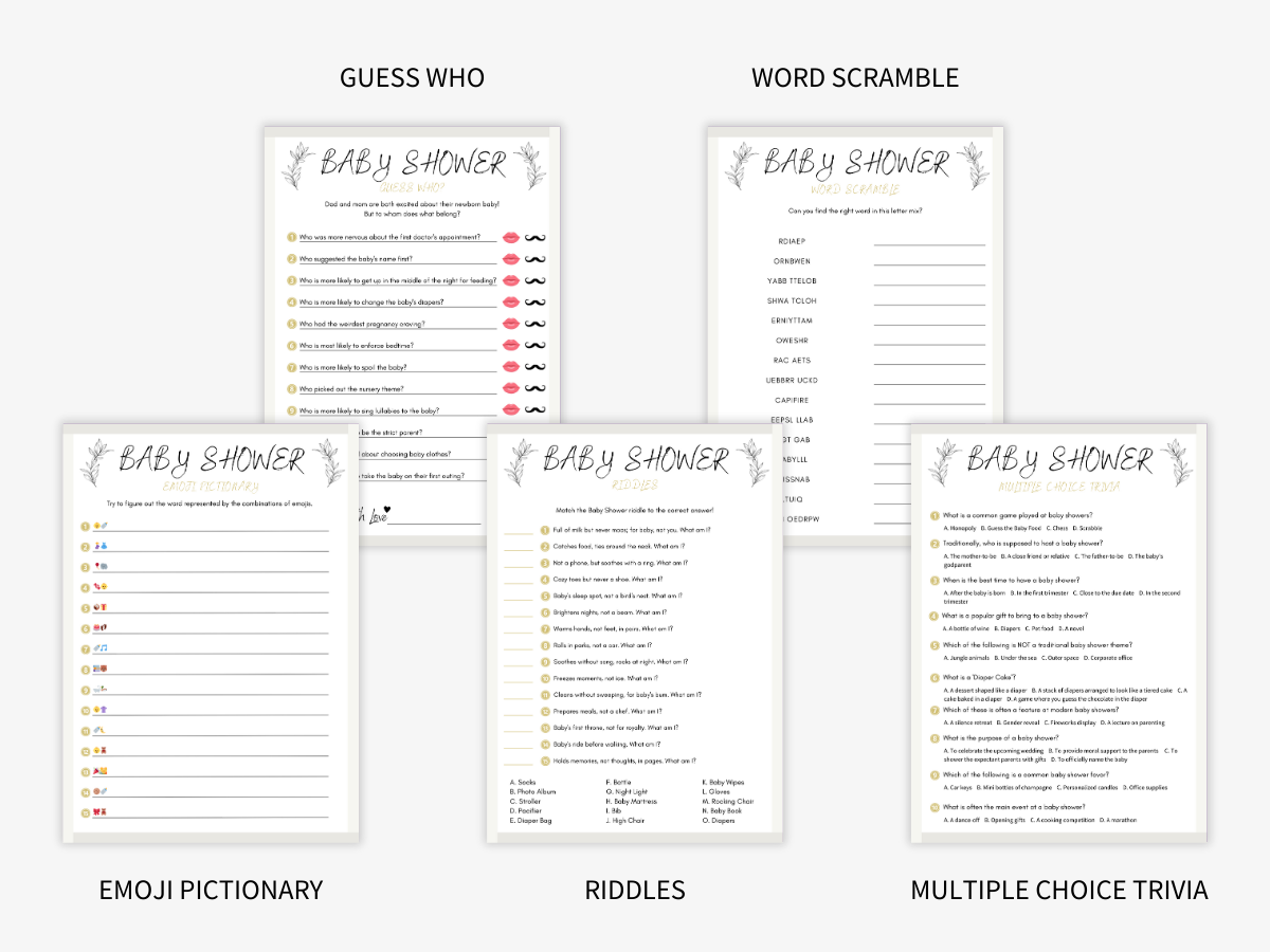 Baby Shower - 15 Printable Games Bundle - Games 1