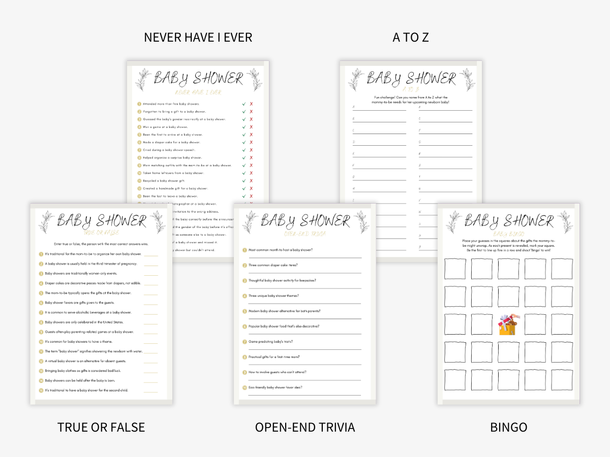 Baby Shower - 15 Printable Games Bundle - Games 2