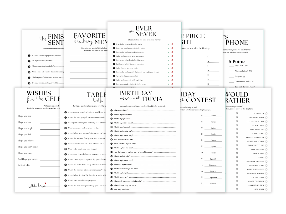 Birthday - 10 Printable Games Bundle - Featured image