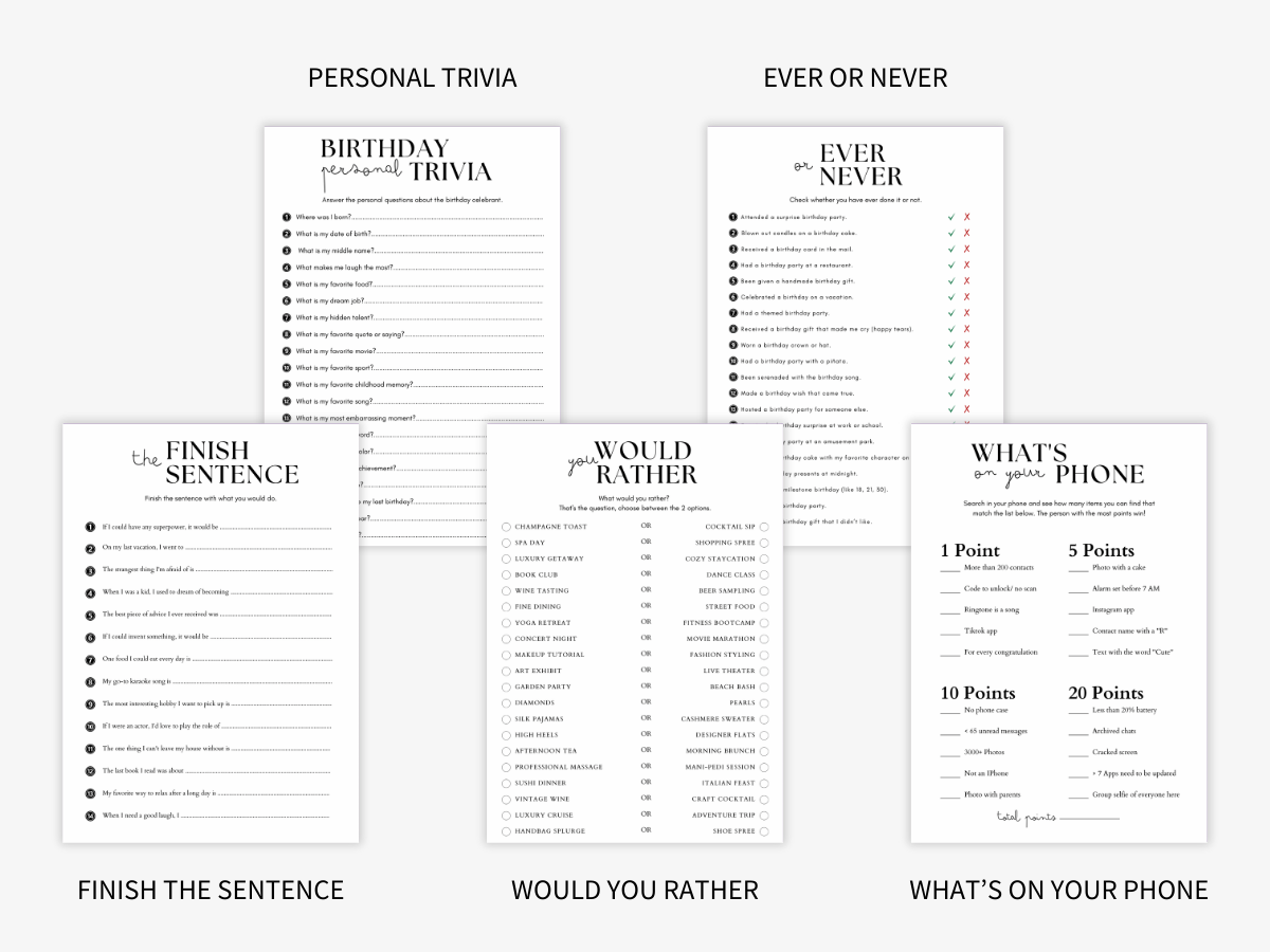 Birthday - 10 Printable Games Bundle - Games 1