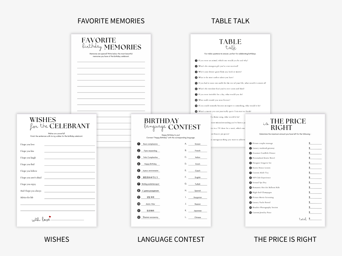 Birthday - 10 Printable Games Bundle - Games 2