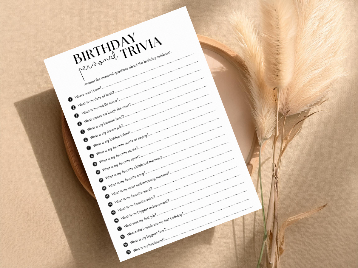 Birthday Printable Game - Personal Trivia - image 3