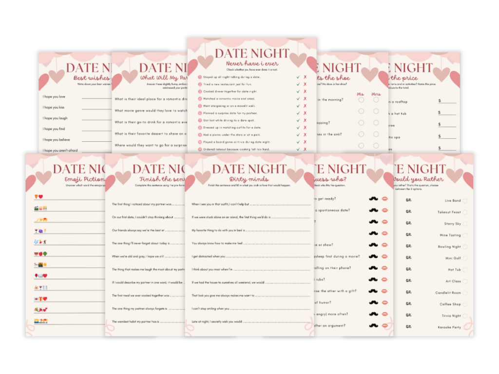 Date Night - 10 Printable Games Bundle - Featured image