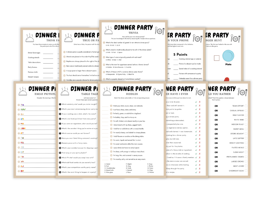 Dinner Party - 10 Printable Games Bundle - Featured image
