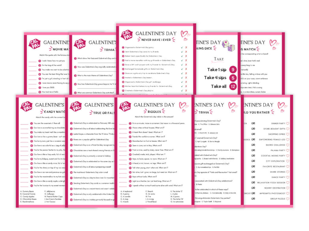 Galentine’s Day - 10 Printable Games Bundle - Featured image