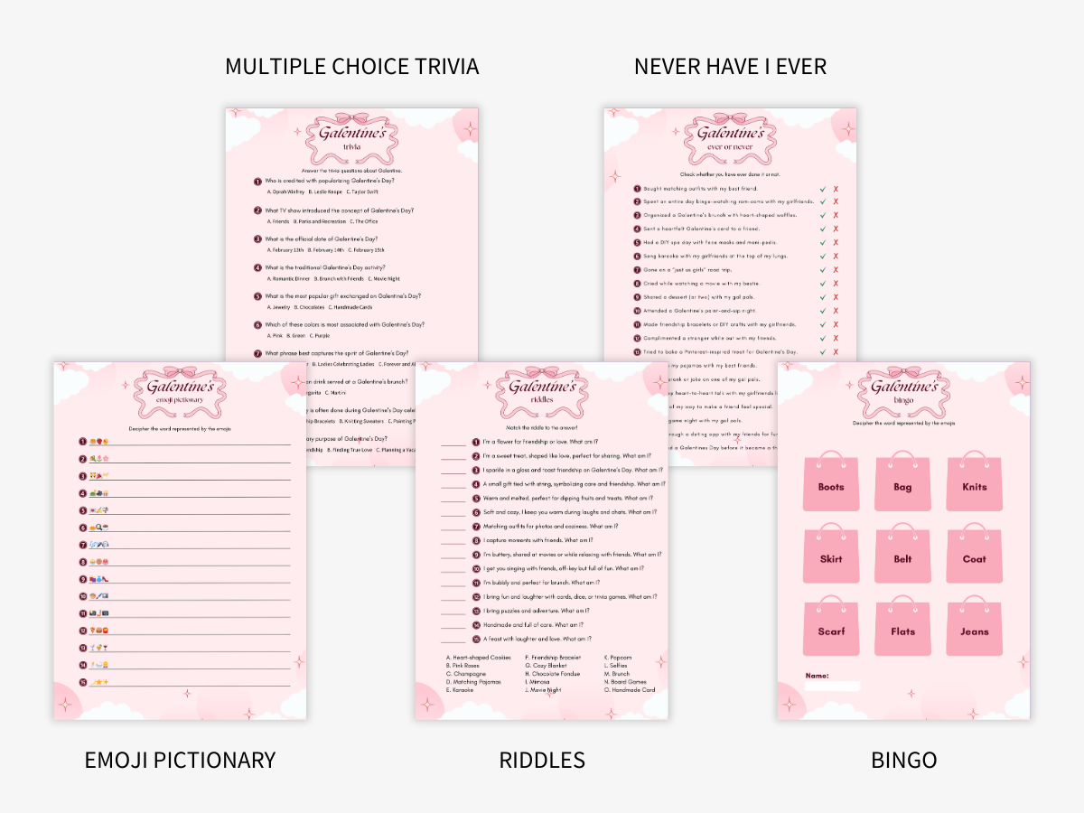 Galentine’s Day - 10 Printable Games Bundle - Games 1