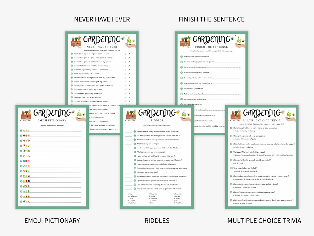 Gardening - 14 Printable Games Bundle - Games 1