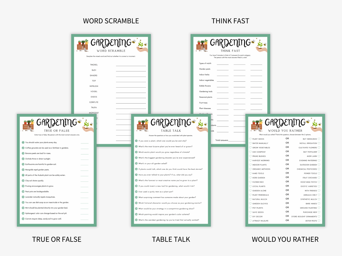 Gardening - 14 Printable Games Bundle - Games 2