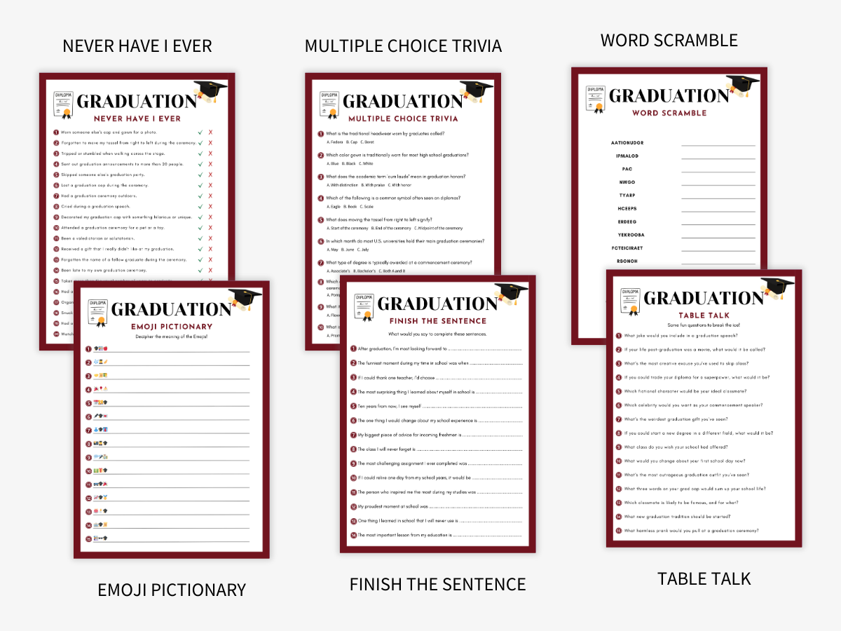 Graduation - 12 Printable Games Bundle - Games 1