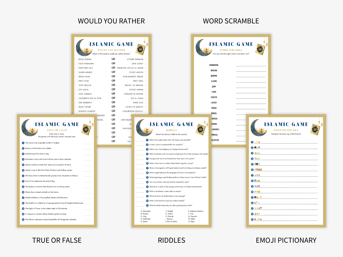 Islamic - 5 Printable Games Bundle - Games