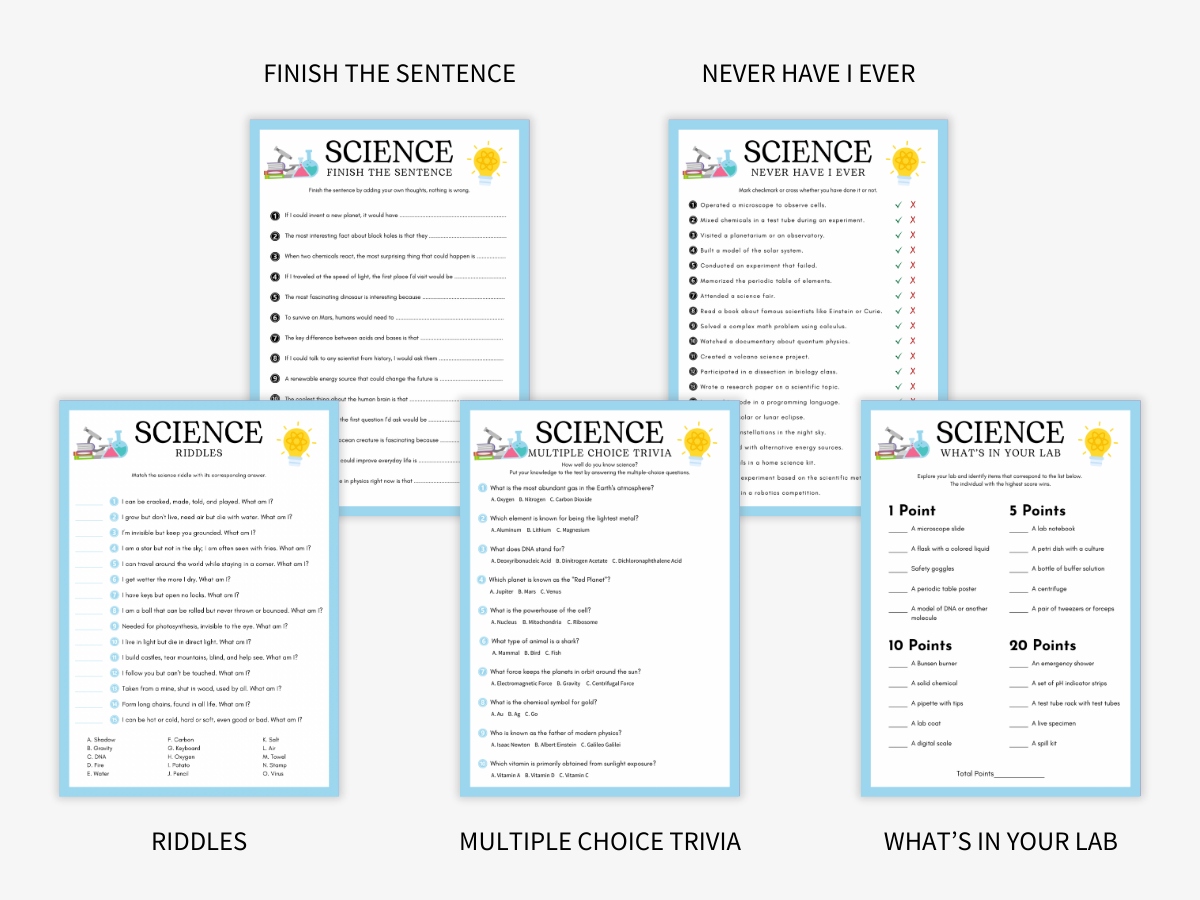 Science - 10 Printable Games Bundle - Games 1