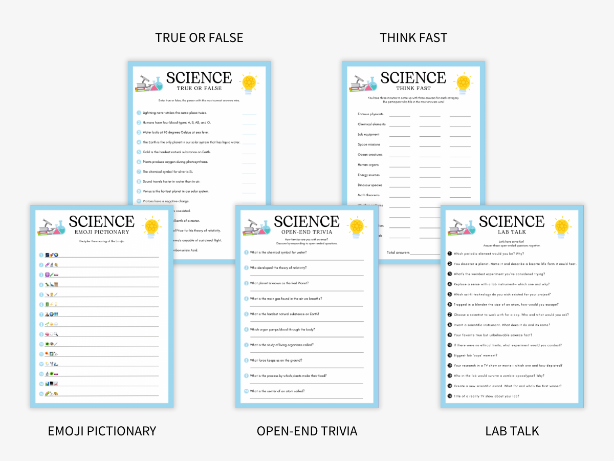 Science - 10 Printable Games Bundle - Games 2