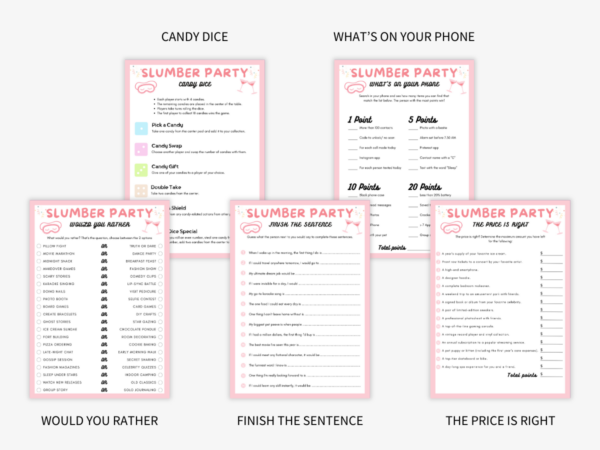 Slumber Party Script Slumber Party 10 Games Bundle Printable - Digital Download Print Play ...