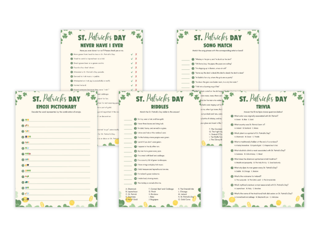 St. Patrick’s Day - 5 Printable Games Bundle - Featured image