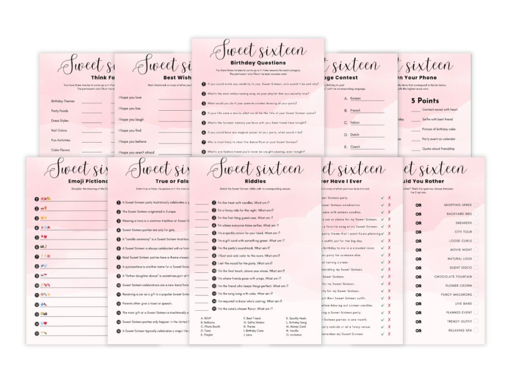 Sweet 16 - 10 Printable Games Bundle - Featured image