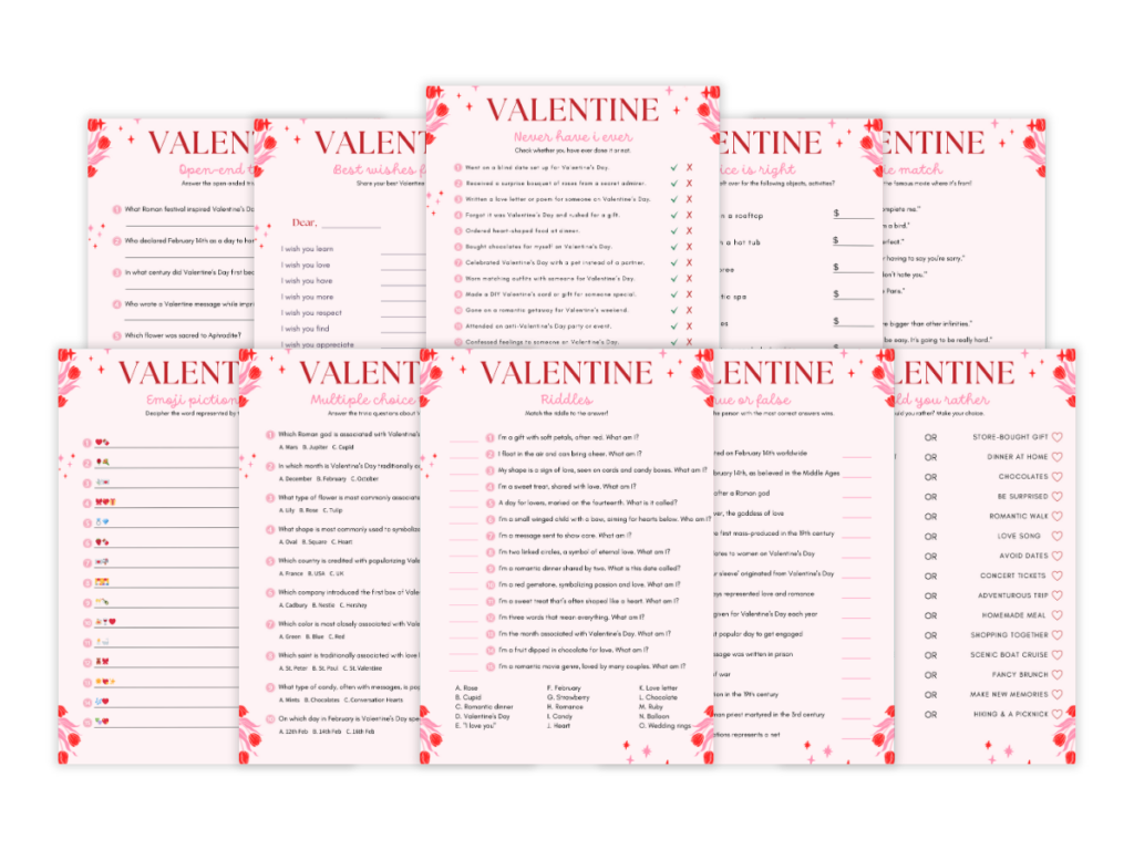 Valentine's Day - 10 Printable Games Bundle - Featured image