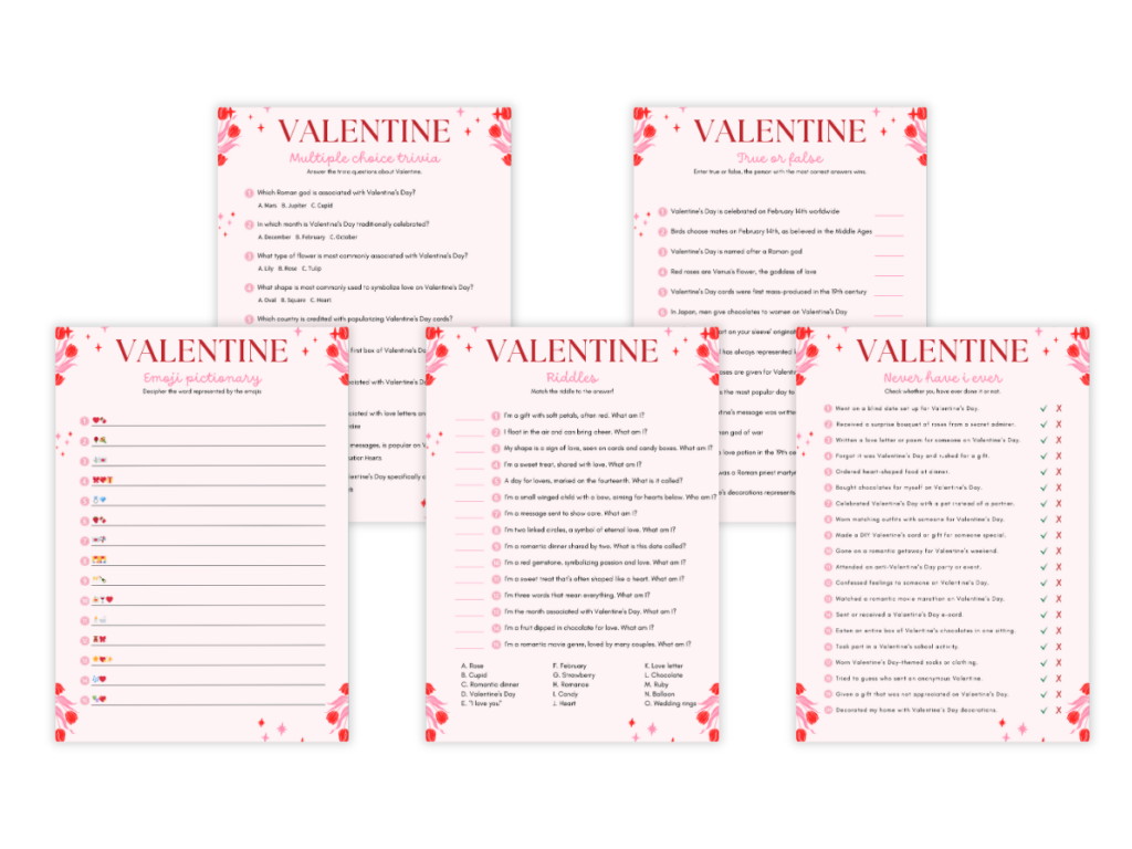 Valentine's Day - 5 Printable Games Bundle - Featured image