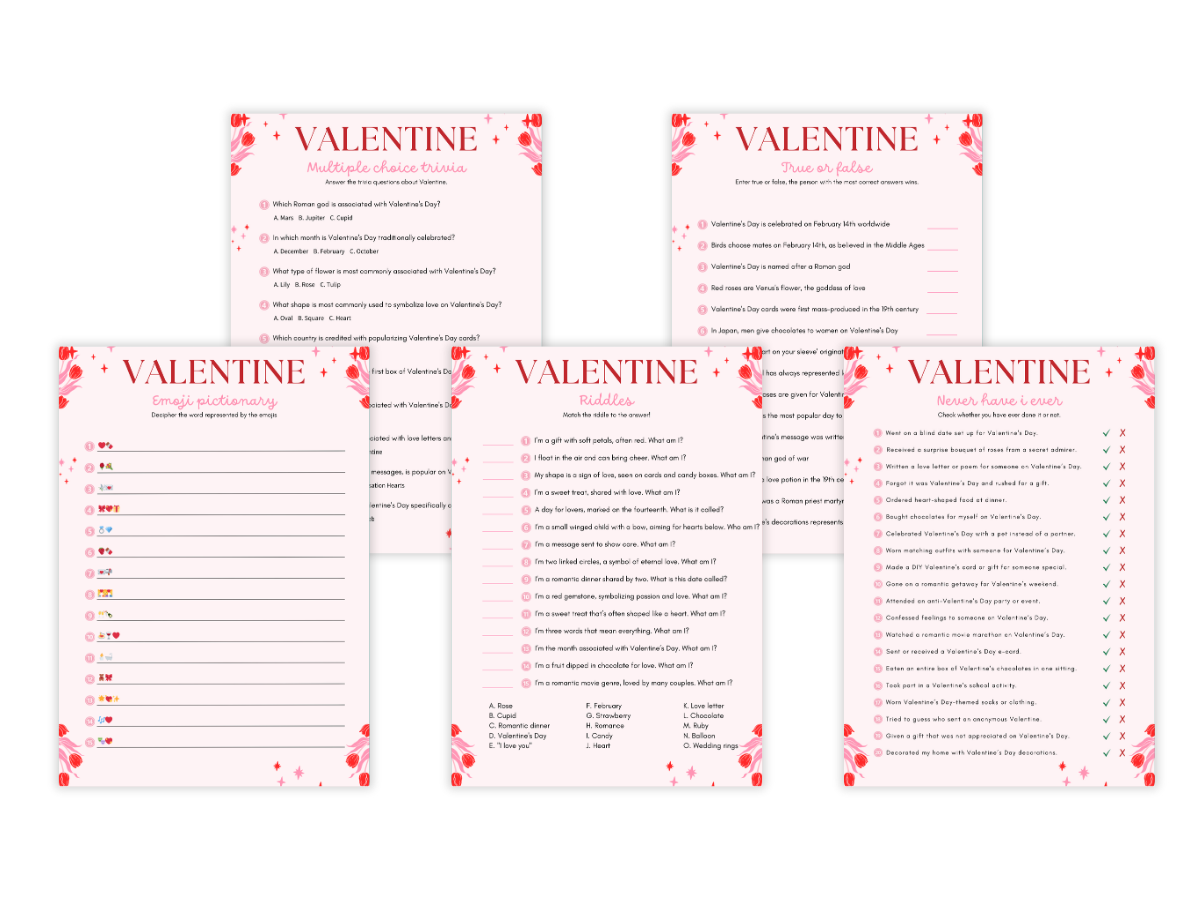 Valentine's Day - 5 Printable Games Bundle - Featured image
