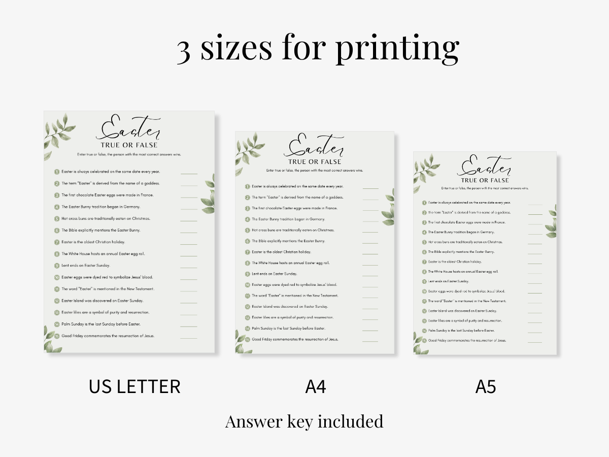Easter Printable Game - True or False - 3 sizes