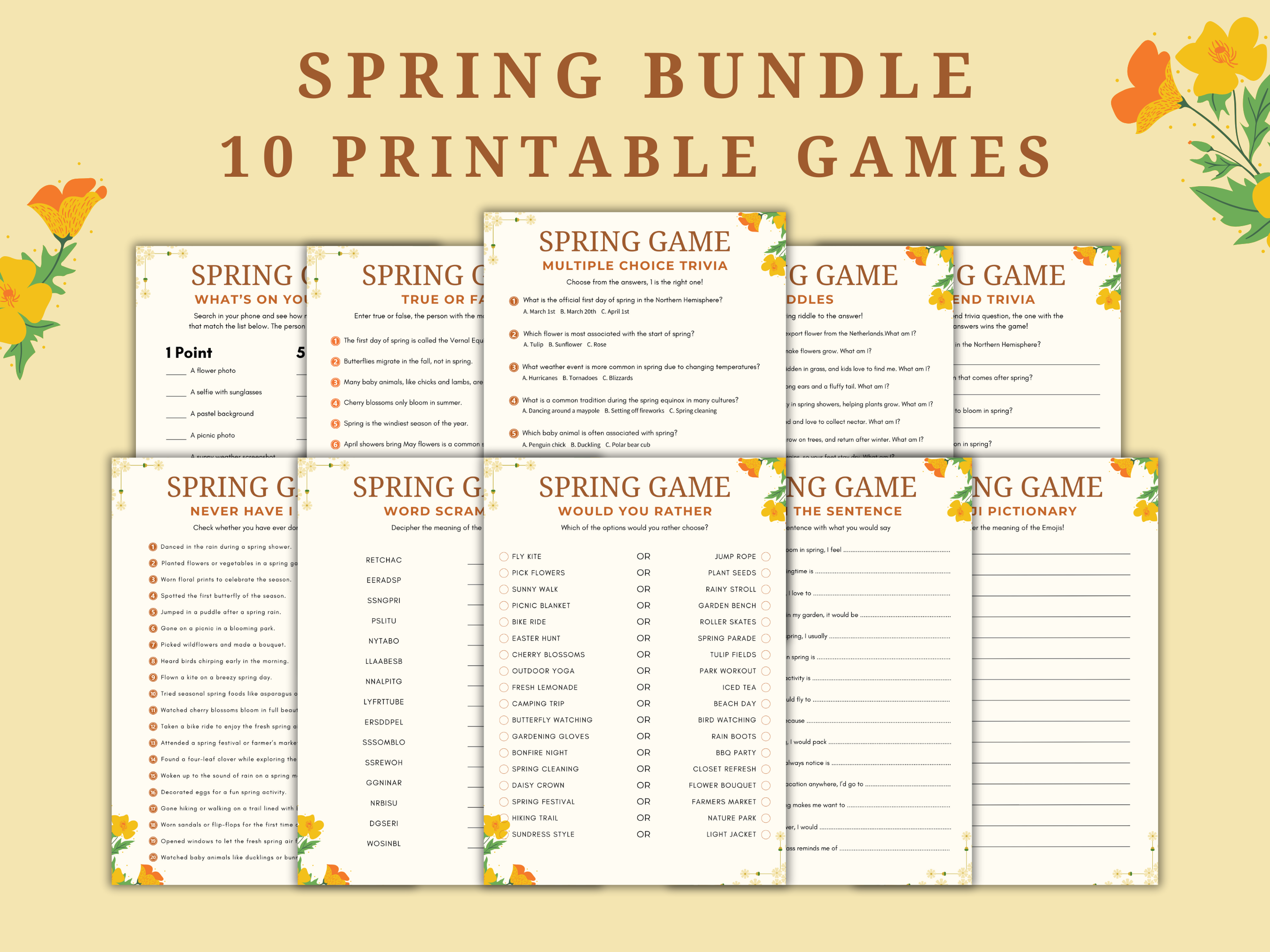 Spring Printable Games - 10 Games Bundle - Featured