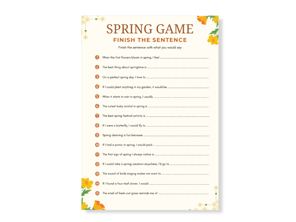 Spring Printable Game - Finish the Sentence - Featured image