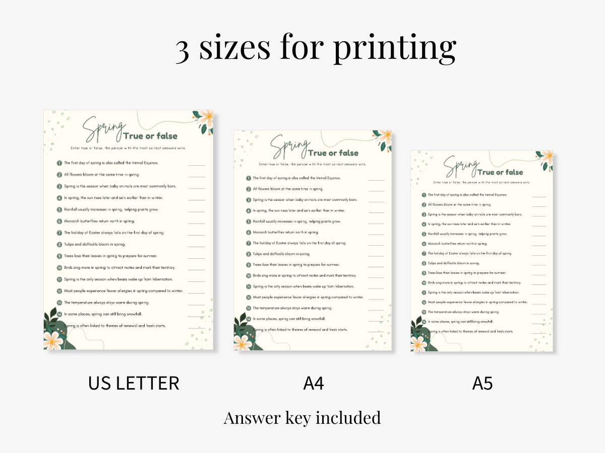 Spring Printable Game - True or False - 3 sizes