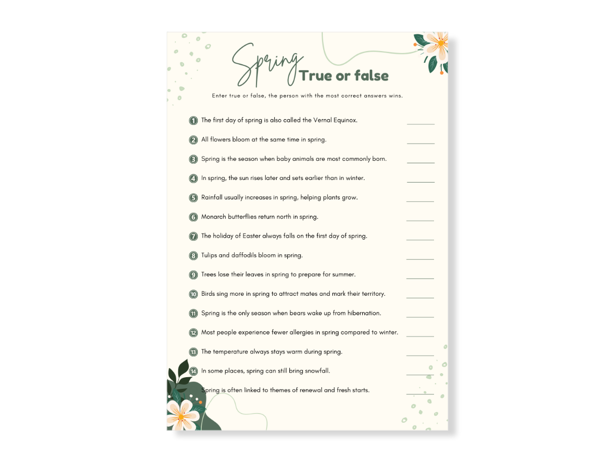 Spring Printable Game - True or False - Featured image