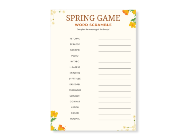 Spring Doc Game Floral Spring Word Scramble Game Printable - Digital Download - Print ...