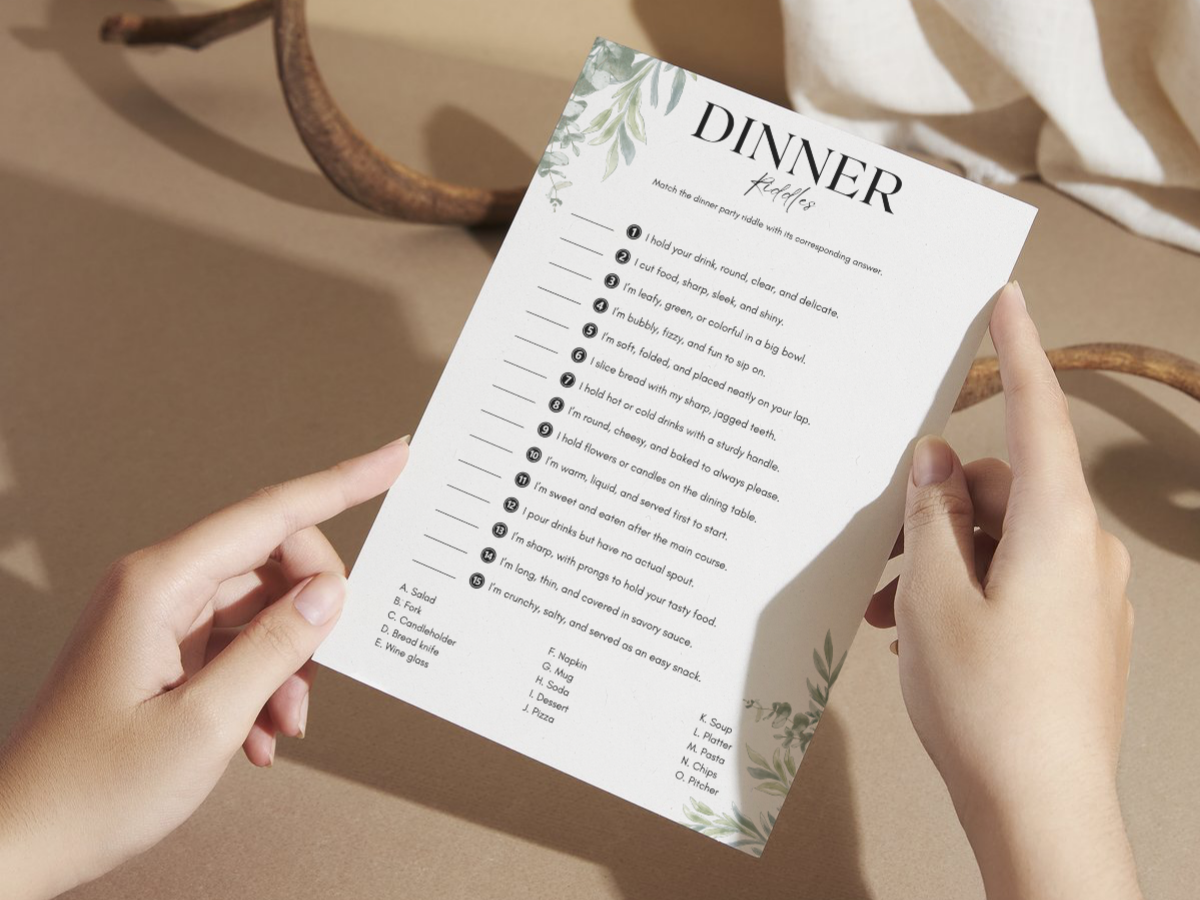 Dinner Party Riddles Game Printable - Digital Download - Print Play Palace