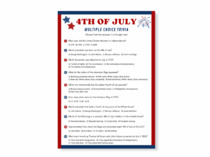 4th of July Printable Game - Multiple Choice Trivia - Featured image