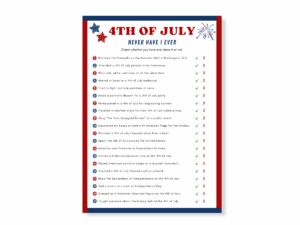 4th of July Printable Game - Never Have I Ever - Featured image