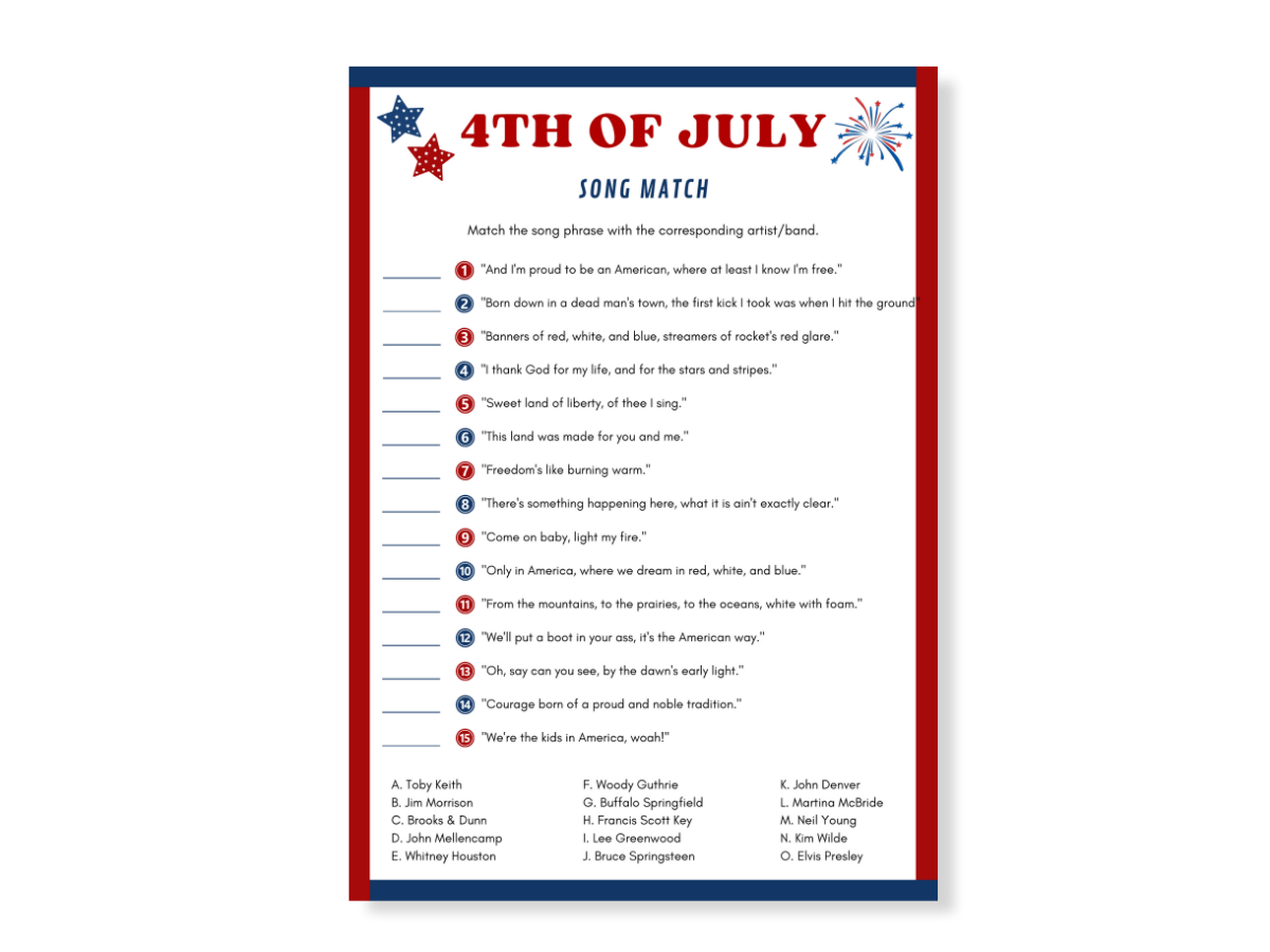 4th of July Printable Game - Song Match - Featured image