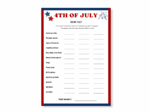 4th of July Printable Game - Think Fast - Featured image