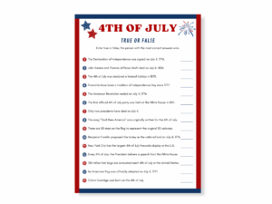4th of July Printable Game - True or False - Featured image