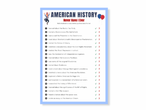 American History Printable Game - Never Have I Ever - Featured image