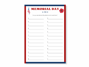 Memorial Day Printable Game - A to Z - Featured image
