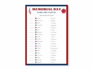 Memorial Day Printable Game - Name the Capital - Featured image
