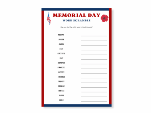 Memorial Day Printable Game - Word Scramble - Featured image