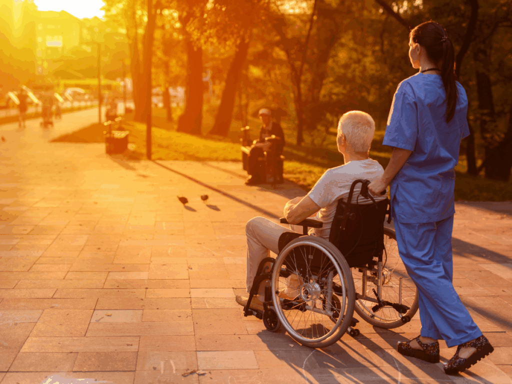 Nurse with patient in a wheelchair