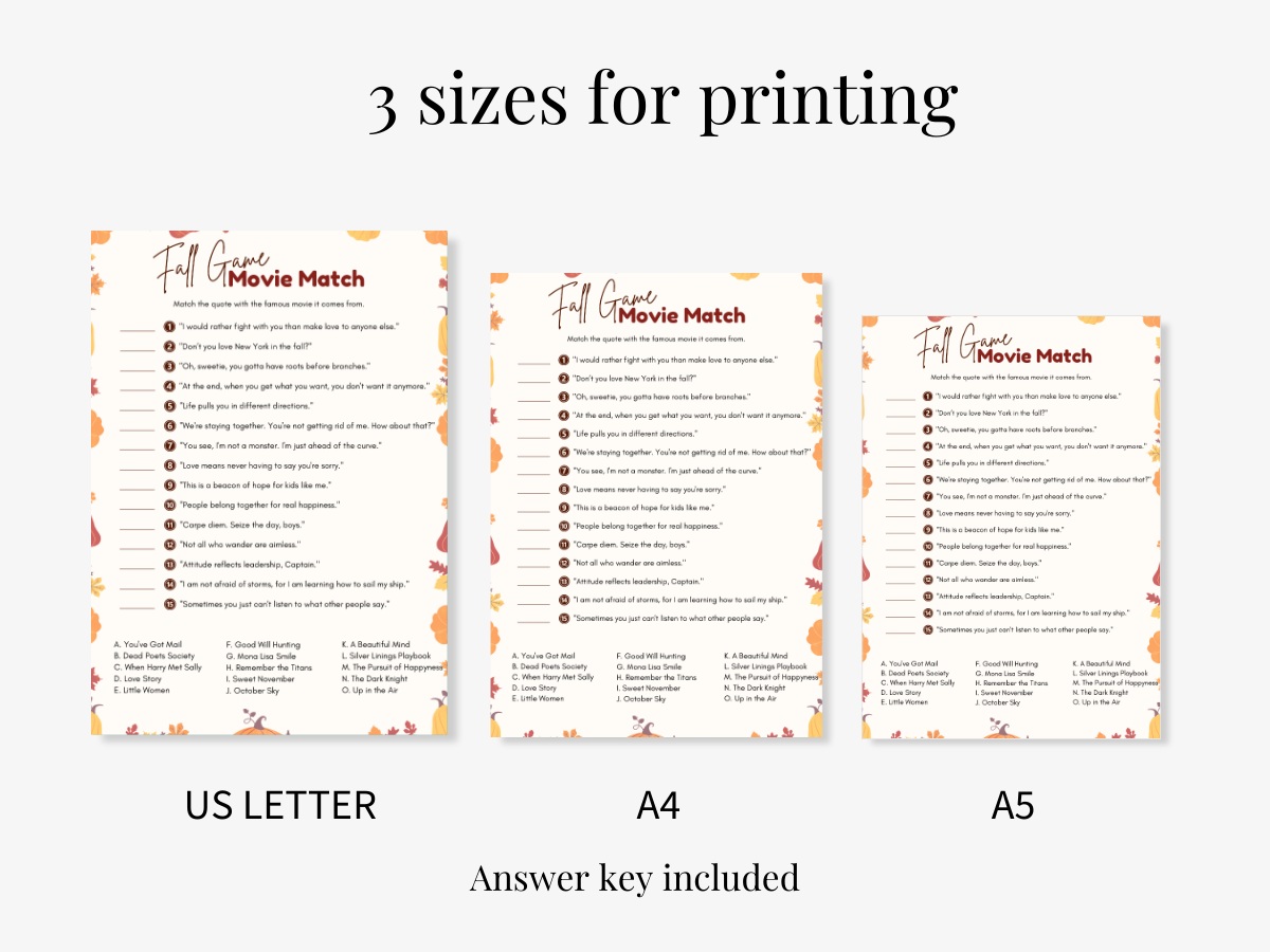 Fall Printable Game - Movie Match - 3 sizes