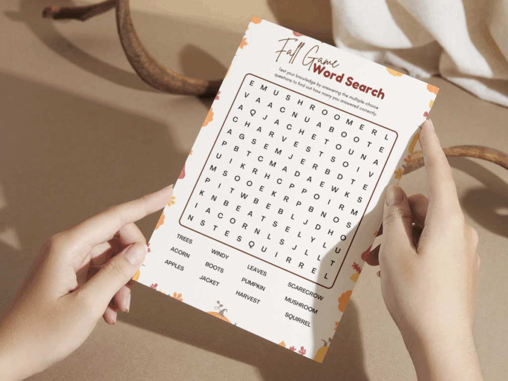 Fall Word Search Game Printable - Digital Download - Print Play Palace