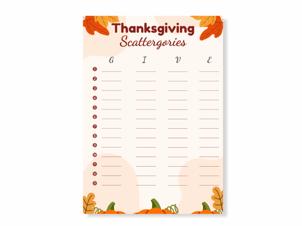 Thanksgiving Printable Game - Scattergories - Featured image