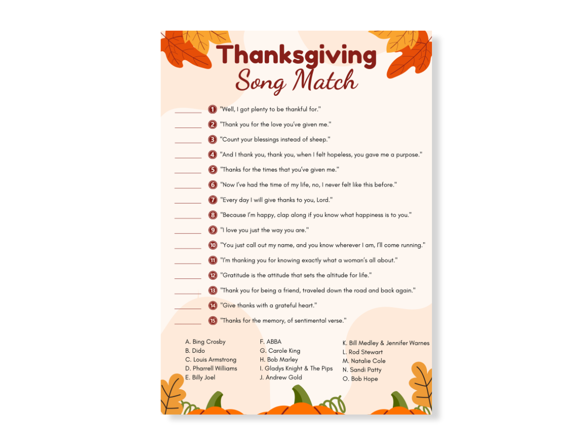 Thanksgiving Printable Game - Song Match - Featured image